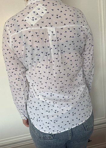 Desenli Beyaz Pamuklu Uzun Kollu Gömlek - Görsel 2