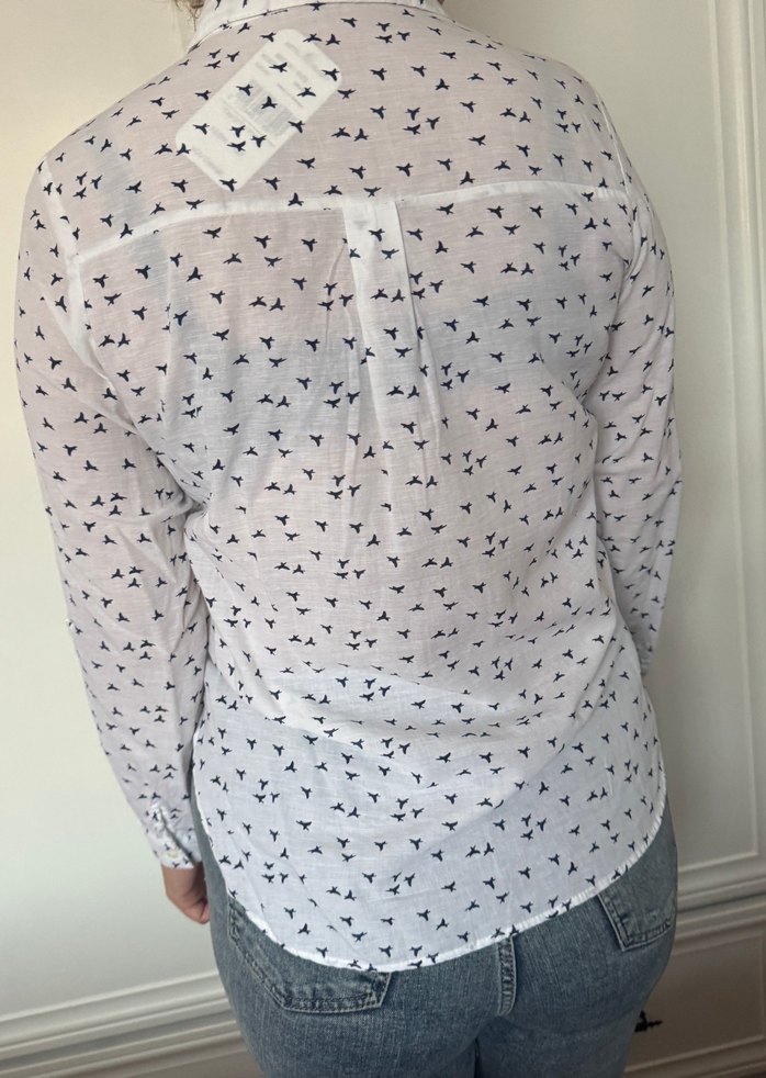 Desenli Beyaz Pamuklu Uzun Kollu Gömlek - Görsel 2