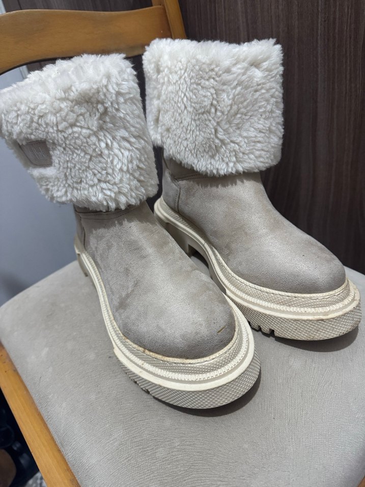 Bej Tüylü Platform Topuklu Kadın Bot - Görsel 4