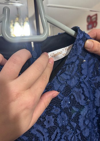 Lacivert Dantelli Uzun Kadın Elbise - Görsel 4