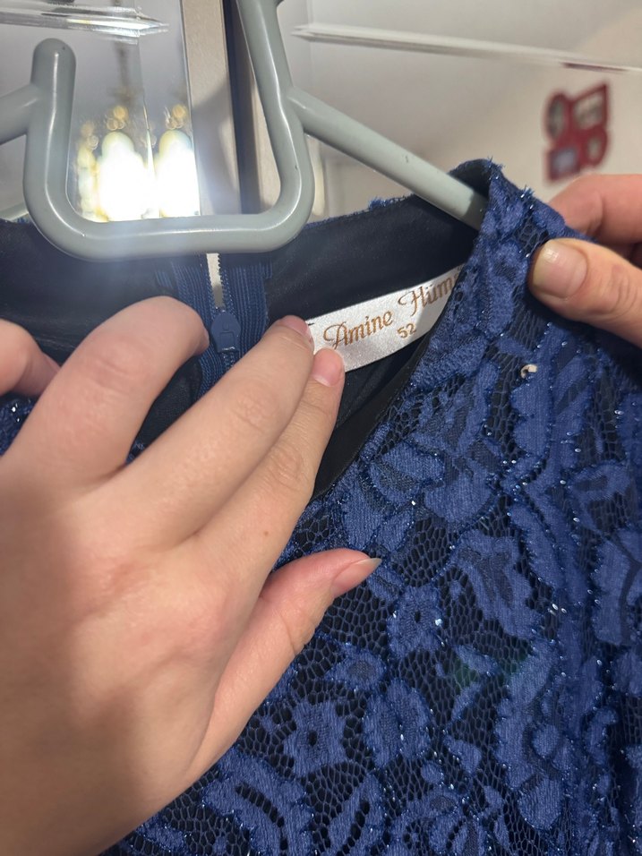 Lacivert Dantelli Uzun Kadın Elbise - Görsel 4