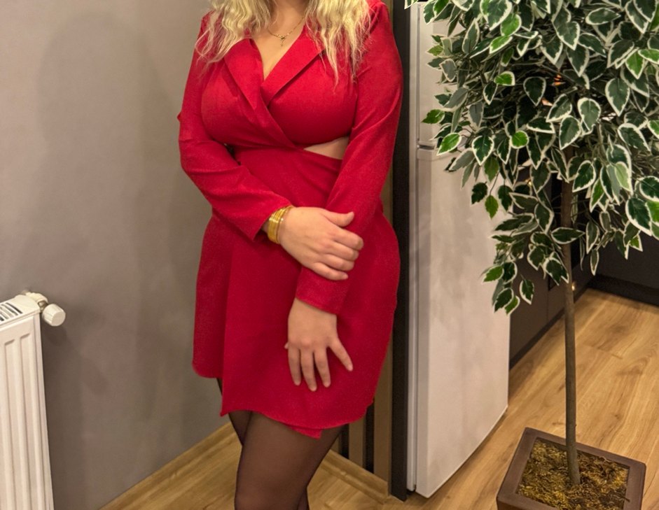 Parlak Kırmızı V Yakalı Mini Elbise - Görsel 3