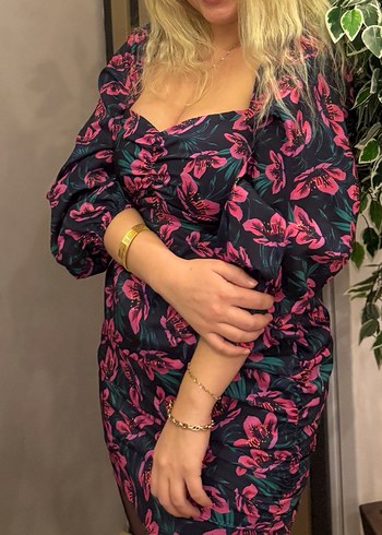 Pembe Drapeli Mini Straplez Elbise - Görsel 2