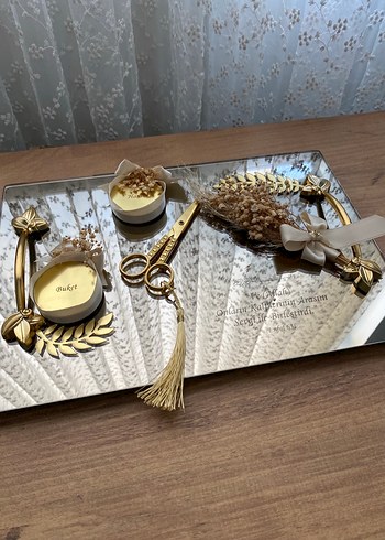 Diğer İşlemeli Altın Modern damat kahve fincan seti, söz tepsisi