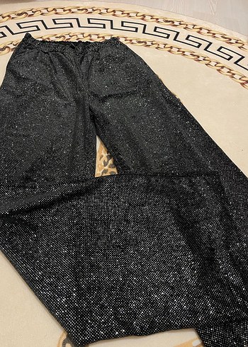 Siyah Parlak Desenli Kadın Kumaş Pantolon - Görsel 2