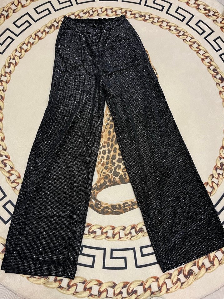 Siyah Parlak Desenli Kadın Kumaş Pantolon - Görsel 4