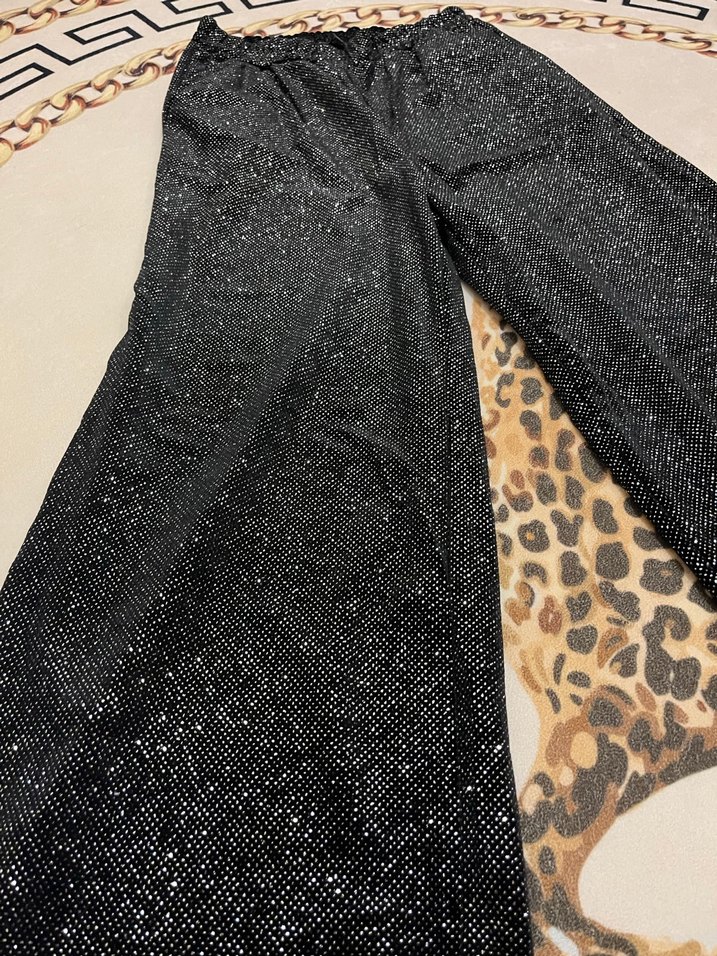 Siyah Parlak Desenli Kadın Kumaş Pantolon - Görsel 3