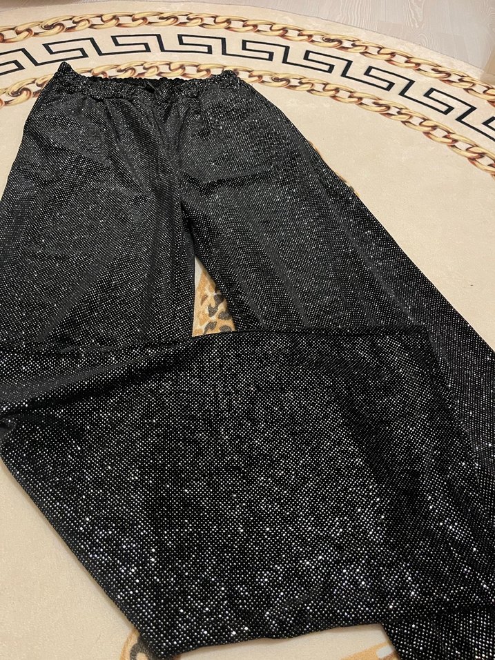 Siyah Parlak Desenli Kadın Kumaş Pantolon - Görsel 2