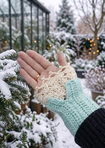 Turkuaz Vintage Eldiven - Görsel 3