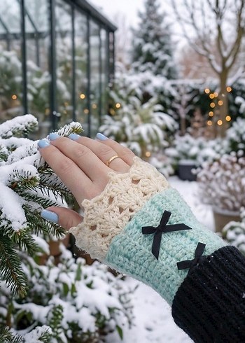 Turkuaz Vintage Eldiven - Görsel 4