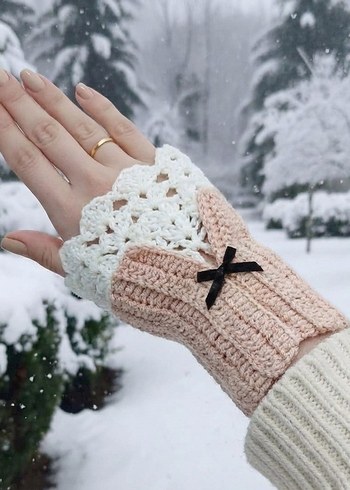 Vintage Detaylı Bohem Örgü Kadın Eldiveni - Görsel 2