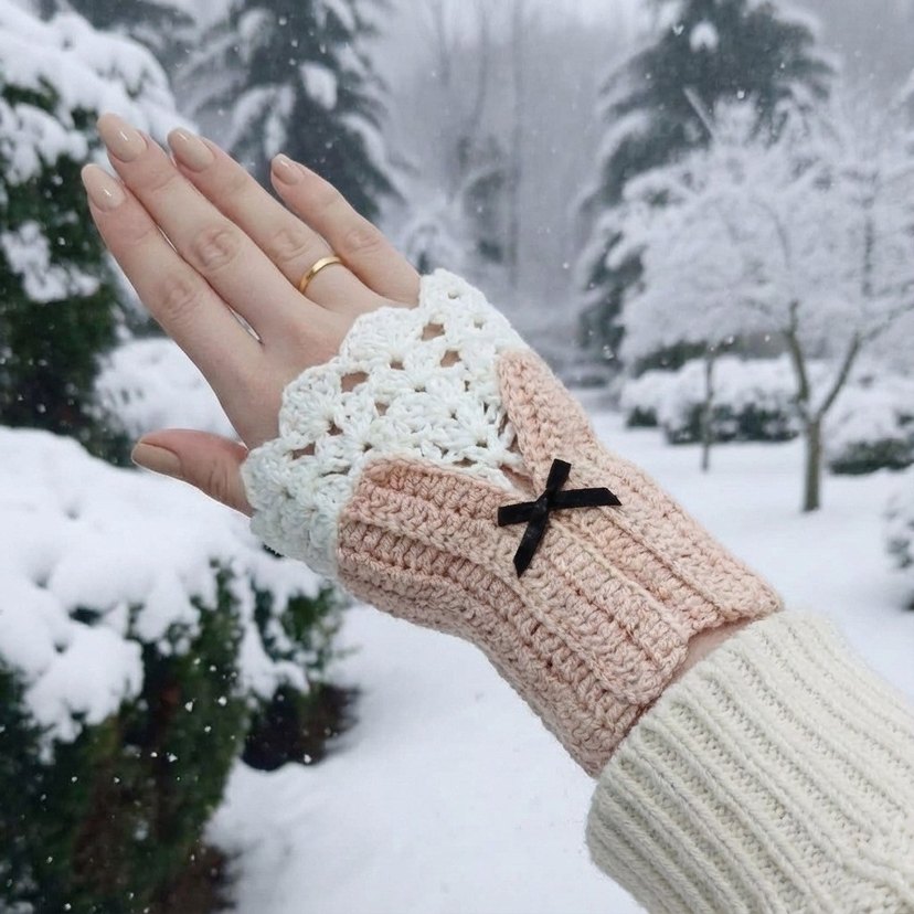 Vintage Detaylı Bohem Örgü Kadın Eldiveni - Görsel 2