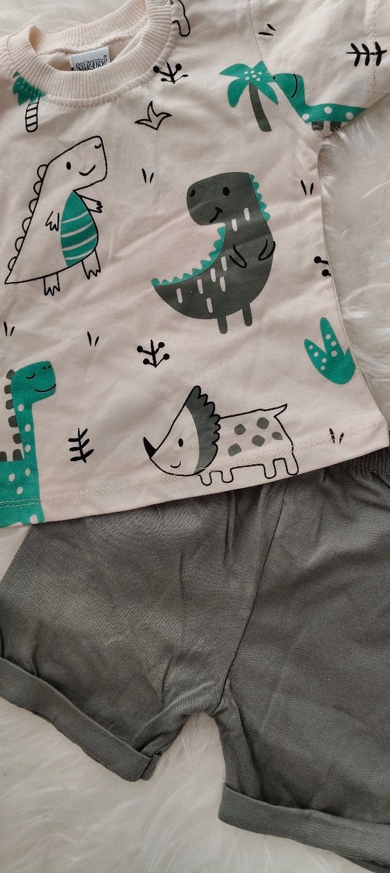 Gri Baskılı Kısa Kollu Bebek Takımı - Görsel 2