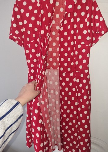 Kırmızı Puantiyeli Midi Elbise - Görsel 3