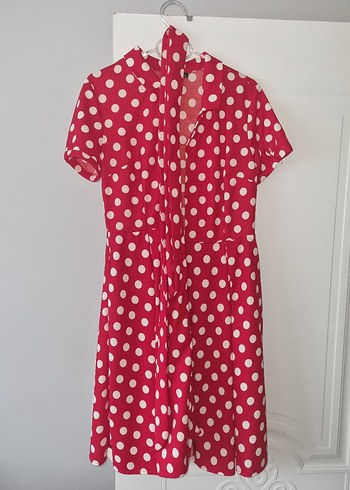 Kırmızı Puantiyeli Midi Elbise - Görsel 2