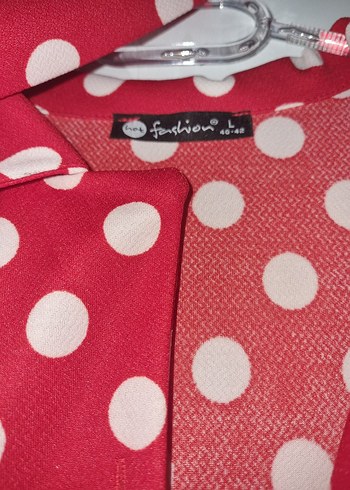 Kırmızı Puantiyeli Midi Elbise - Görsel 4