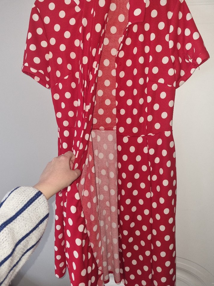 Kırmızı Puantiyeli Midi Elbise - Görsel 3