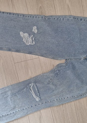 Kadın Gri Mavi Loose Fit Midi Denim Pantolon - Görsel 2