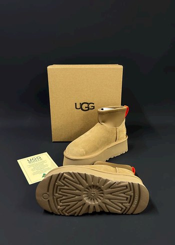 Ugg Bej Süet Platform Topuklu Kadın Bot