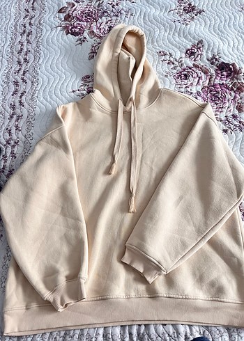 Bej Kapüşonlu Oversize Kadın Sweatshirt