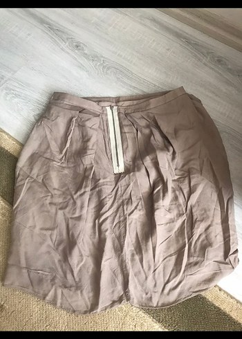 Park Bravo Bej Keten Midi Kadın Etek