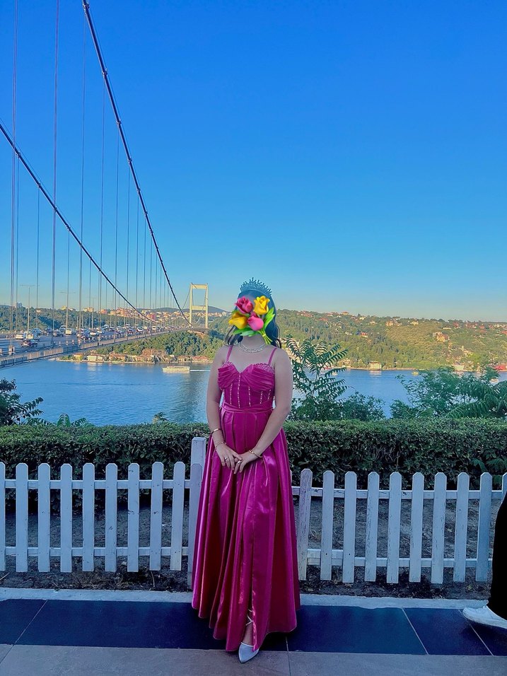 Pembe Straplez Uzun taşlı Salaş Kadın Abiye - Görsel 2