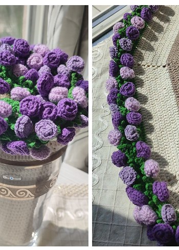 Beden mor Renk Bohem Tarzda El Örgüsü Renkli Detaylı buket şal,