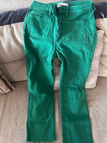 36 Beden yeşil Renk Zara crop flare jean