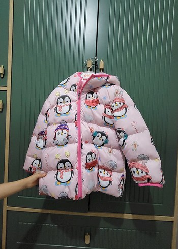 Renkli Baskılı Pembe Kız Çocuk Şişme Mont