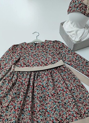 5 Yaş Beden kahverengi Renk Nostaljik kız çocuk elbise+bandana takım