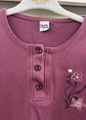 Diğer Mor Desenli Pamuklu Kadın Pijama Takımı