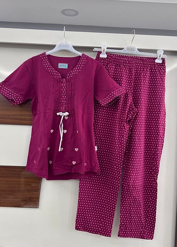 Bordo Kısa Kollu Rahat Kadın Pijama Takımı