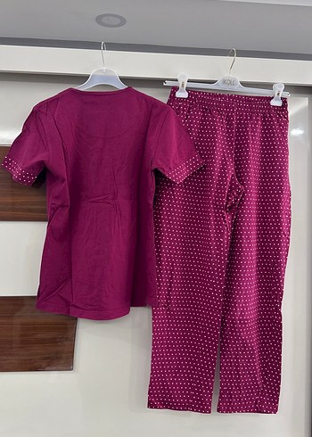 s Beden Bordo Kısa Kollu Rahat Kadın Pijama Takımı