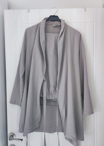 Gri Mini Uzun Kollu Kadın alt üst ceket takım - Görsel 2