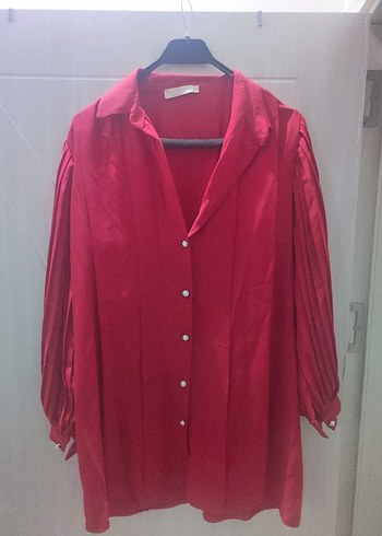 Düğmeli Kırmızı Uzun Kollu Kadın Gömlek - Görsel 3