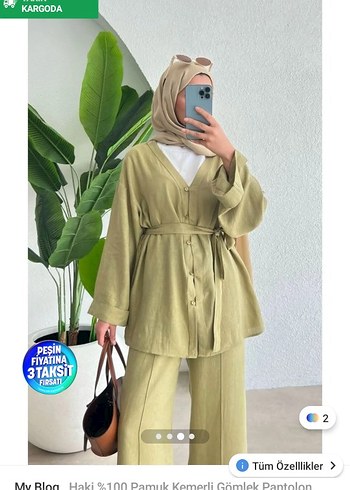 Trendyol & Milla Kadın Haki Kemerli Uzun Keten Takım