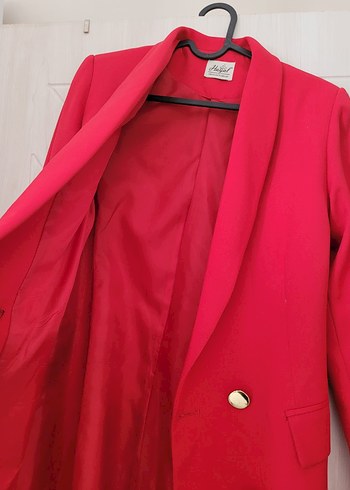 Klasik Kesim Kırmızı Düğmeli Kadın Blazer - Görsel 2