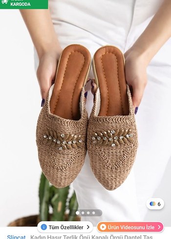 Boncuk İşlemeli Beyaz Örgü Kadın Terlik - Görsel 2