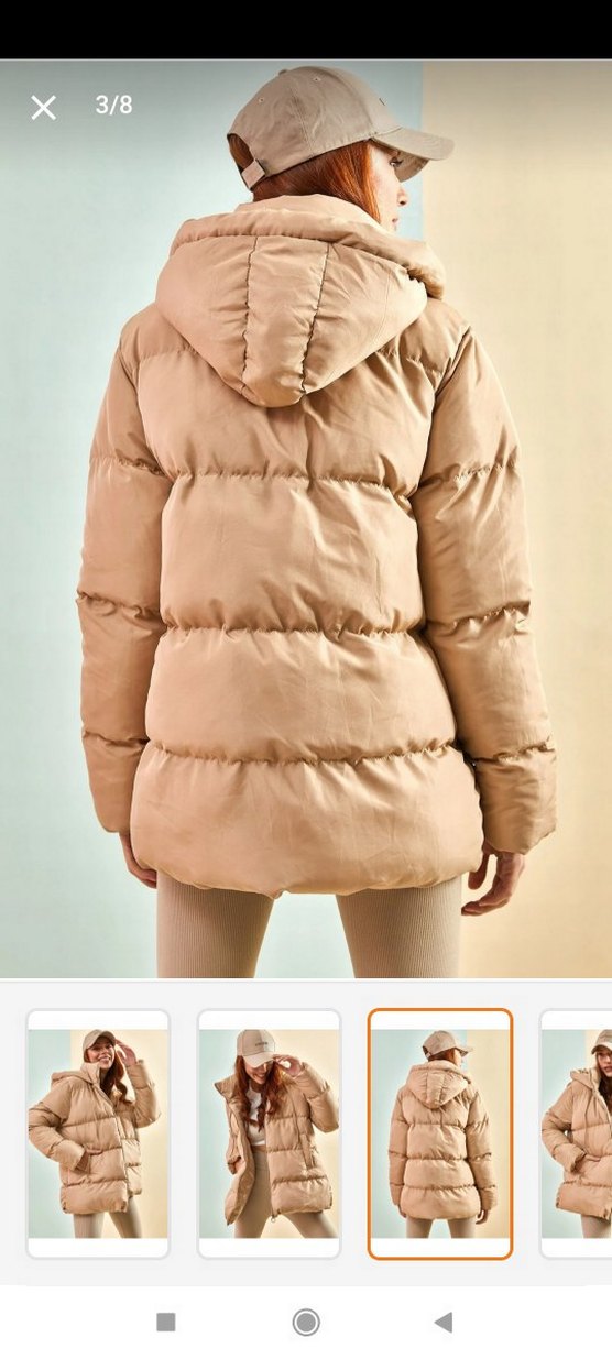 Bej Kapüşonlu Kadın Kışlık Şişme Mont - Görsel 3