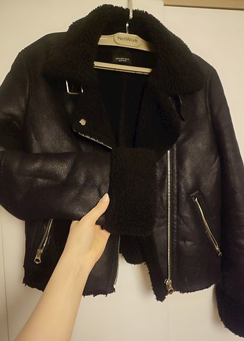Bershka Kürk Detaylı Siyah Deri Biker Ceket Bershka