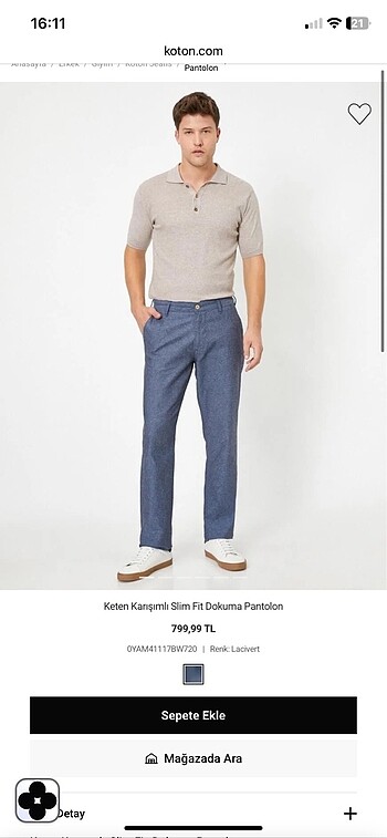 Keten slim fit erkek pantolon