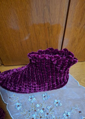 Kadın İçin BordoÖrgü Sıcak Terlik 38  _ 39 no uyumlu - Görsel 6