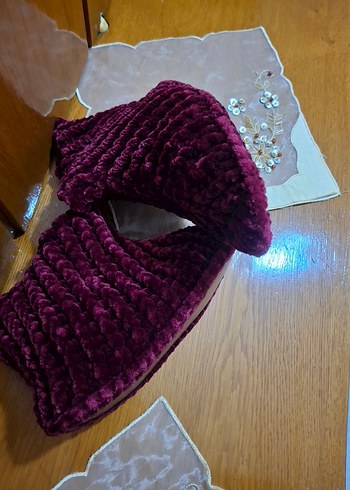 Kadın İçin BordoÖrgü Sıcak Terlik 38  _ 39 no uyumlu - Görsel 7