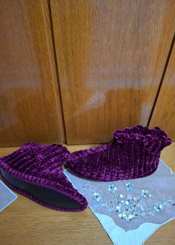 Kadın İçin BordoÖrgü Sıcak Terlik 38  _ 39 no uyumlu - Görsel 5