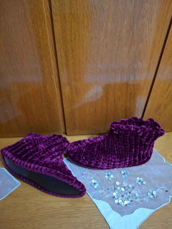 Kadın İçin BordoÖrgü Sıcak Terlik 38  _ 39 no uyumlu - Görsel 5