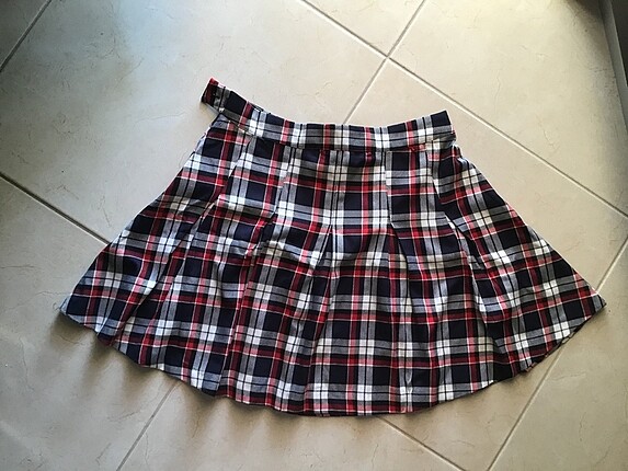 Kareli Vintage Pileli Kısa H&M Etek