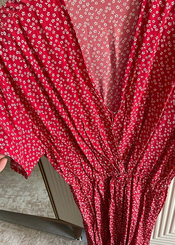 Kırmızı V Yaka Salaş Elbise - Görsel 5