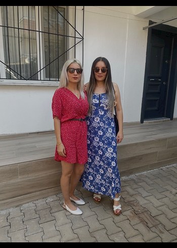 Kırmızı V Yaka Salaş Elbise - Görsel 2