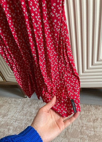 Kırmızı V Yaka Salaş Elbise - Görsel 4