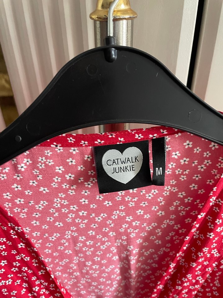 Kırmızı V Yaka Salaş Elbise - Görsel 3